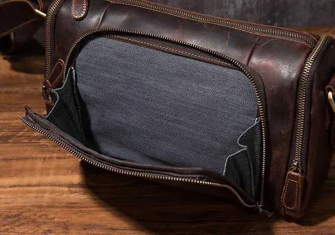 Cool Leather Small Mens Barrel Side Bag Bucket Shoulder Bag Messenger Bag for Men