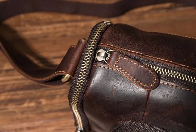 Cool Leather Small Mens Barrel Side Bag Bucket Shoulder Bag Messenger Bag for Men