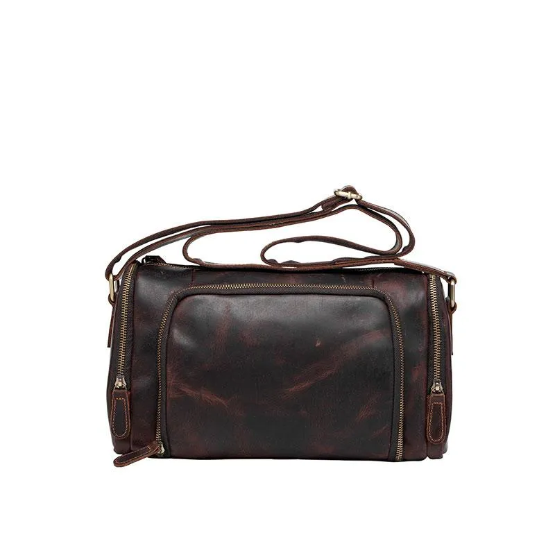Cool Leather Small Mens Barrel Side Bag Bucket Shoulder Bag Messenger Bag for Men