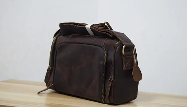 Cool Leather Small Mens Barrel Side Bag Bucket Shoulder Bag Messenger Bag for Men