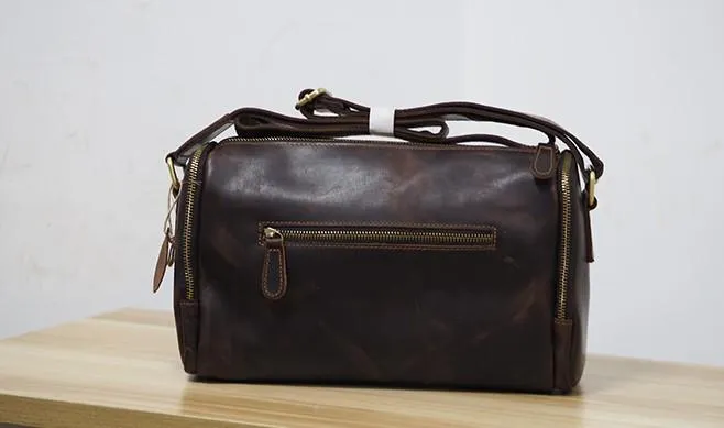 Cool Leather Small Mens Barrel Side Bag Bucket Shoulder Bag Messenger Bag for Men