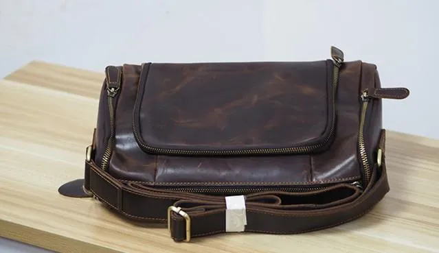 Cool Leather Small Mens Barrel Side Bag Bucket Shoulder Bag Messenger Bag for Men