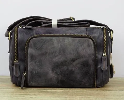 Cool Leather Small Mens Barrel Side Bag Bucket Shoulder Bag Messenger Bag for Men