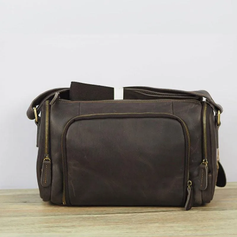Cool Leather Small Mens Barrel Side Bag Bucket Shoulder Bag Messenger Bag for Men
