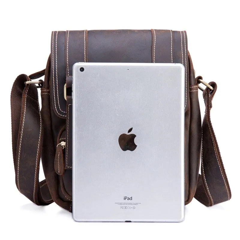 Cool Leather Vintage Mens Brown Small Side Bag Small Messenger Bags For Men