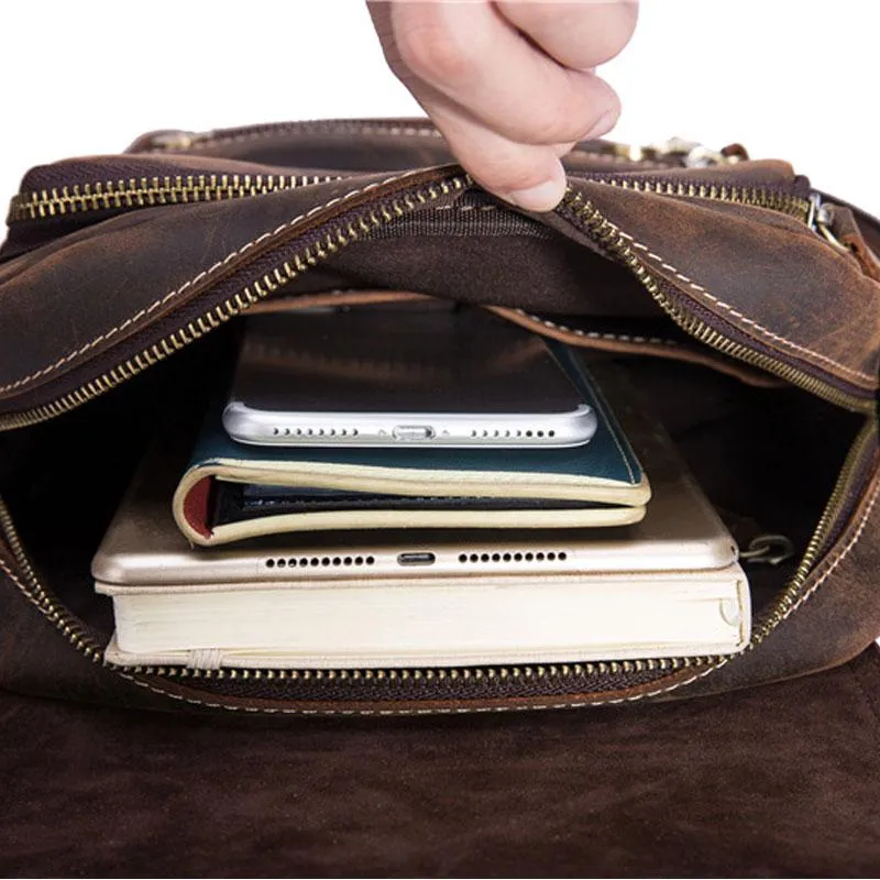 Cool Leather Vintage Mens Brown Small Side Bag Small Messenger Bags For Men