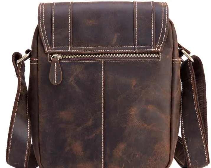 Cool Leather Vintage Mens Brown Small Side Bag Small Messenger Bags For Men