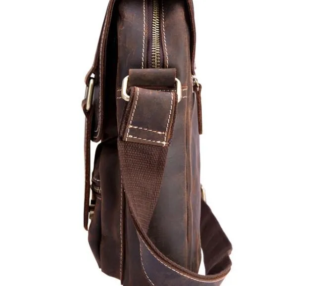 Cool Leather Vintage Mens Brown Small Side Bag Small Messenger Bags For Men