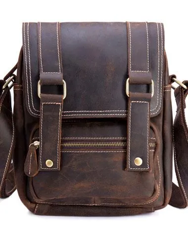 Cool Leather Vintage Mens Brown Small Side Bag Small Messenger Bags For Men