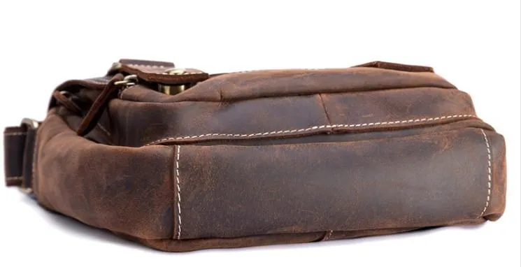 Cool Leather Vintage Mens Brown Small Side Bag Small Messenger Bags For Men