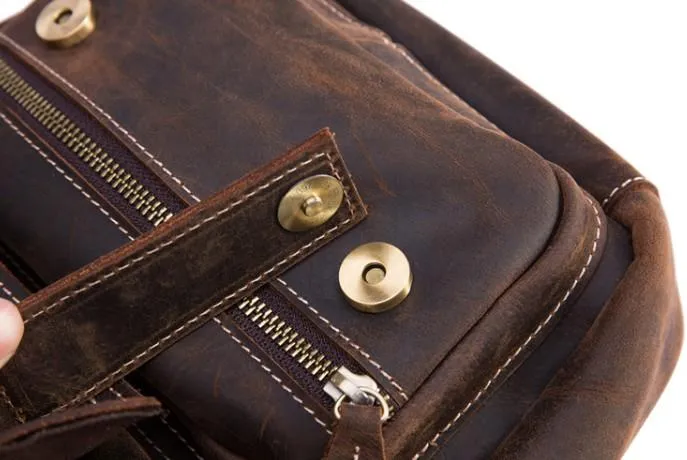 Cool Leather Vintage Mens Brown Small Side Bag Small Messenger Bags For Men