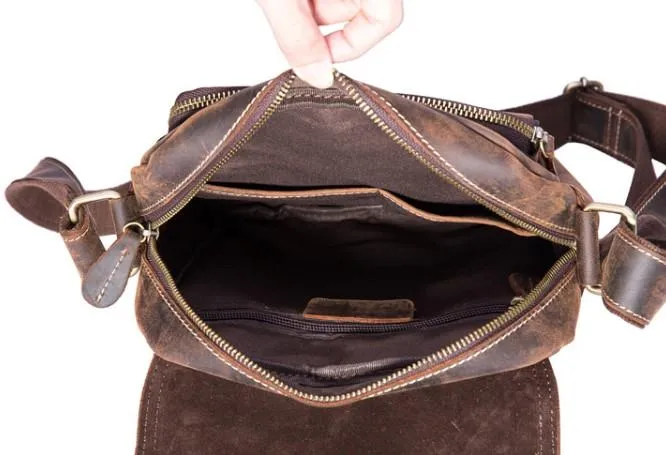 Cool Leather Vintage Mens Brown Small Side Bag Small Messenger Bags For Men