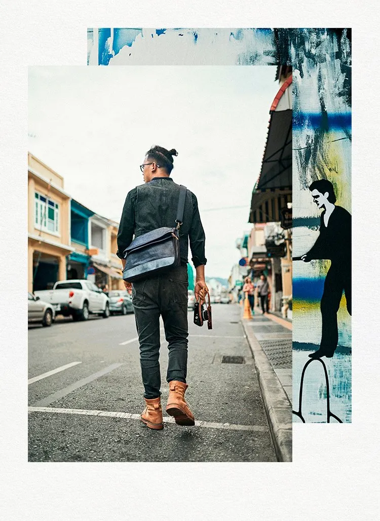 Cool Mens Black Leather Courier Bags Side Bags Leather Messenger Bags Postman Bag for Men