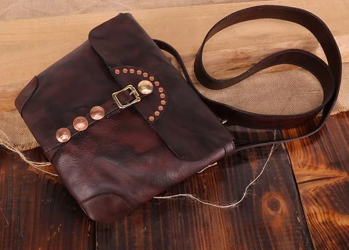 Cool Mens Leather Country Side Bag Small Saddle Messenger bag Shoulder bag For Men