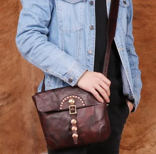 Cool Mens Leather Country Side Bag Small Saddle Messenger bag Shoulder bag For Men