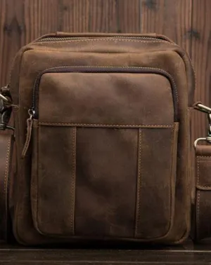 Cool Mens Leather Small Side Bag Small Messenger bag Shoulder bag For Men