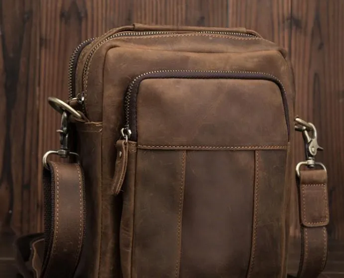 Cool Mens Leather Small Side Bag Small Messenger bag Shoulder bag For Men