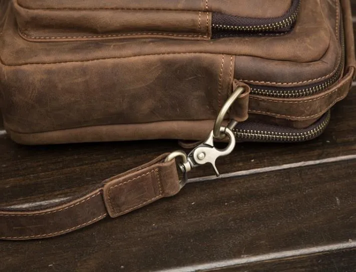 Cool Mens Leather Small Side Bag Small Messenger bag Shoulder bag For Men