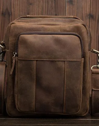 Cool Mens Leather Small Side Bag Small Messenger bag Shoulder bag For Men
