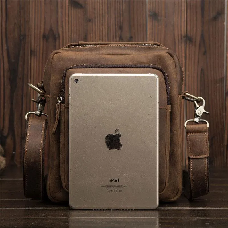 Cool Mens Leather Small Side Bag Small Messenger bag Shoulder bag For Men