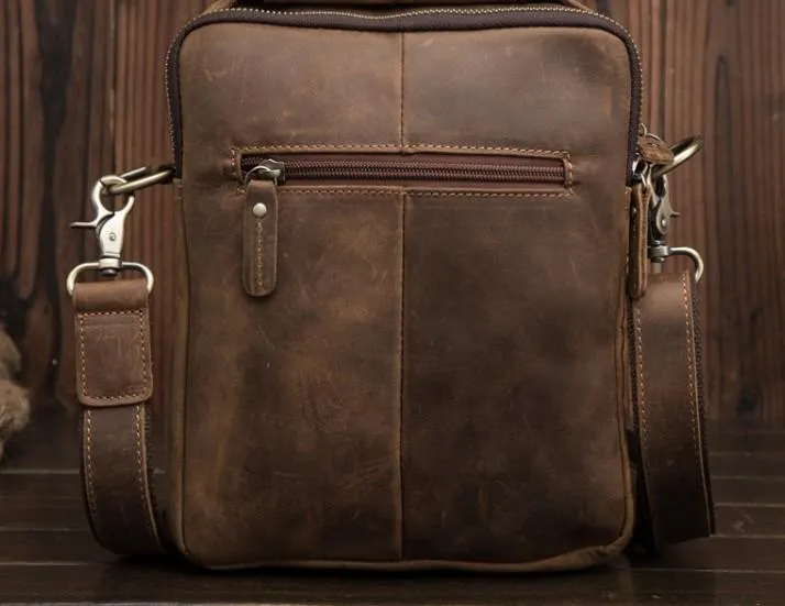 Cool Mens Leather Small Side Bag Small Messenger bag Shoulder bag For Men