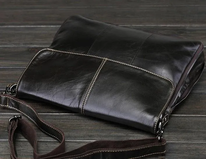 Cool Small Black Leather Mens Messenger Bag Shoulder Bag for Men