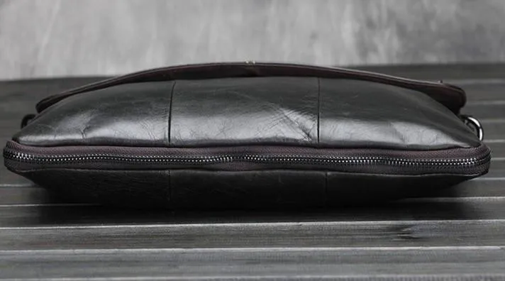 Cool Small Black Leather Mens Messenger Bag Shoulder Bag for Men