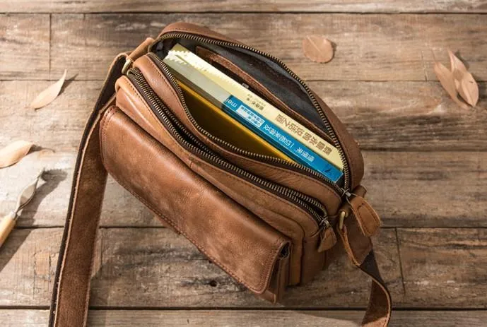 Cool Small Leather Mens Messengers Bag Shoulder Bag for Men