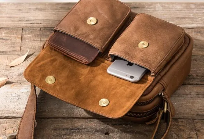 Cool Small Leather Mens Messengers Bag Shoulder Bag for Men