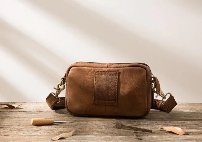 Cool Small Mens Leather Camel Bag Messenger Bags Shoulder Bags  for Men
