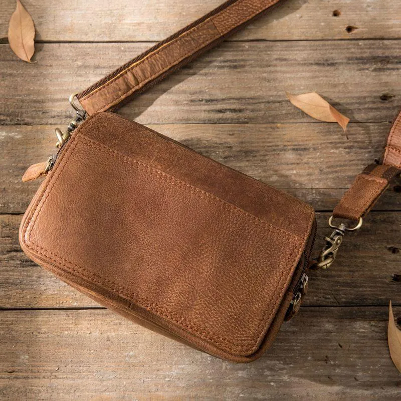 Cool Small Mens Leather Camel Bag Messenger Bags Shoulder Bags  for Men