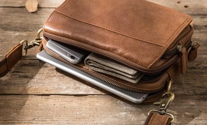 Cool Small Mens Leather Camel Bag Messenger Bags Shoulder Bags  for Men