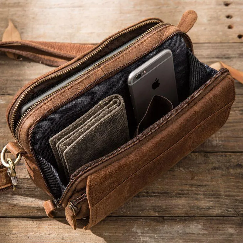 Cool Small Mens Leather Camel Bag Messenger Bags Shoulder Bags  for Men
