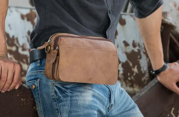 Cool Small Mens Leather Camel Bag Messenger Bags Shoulder Bags  for Men