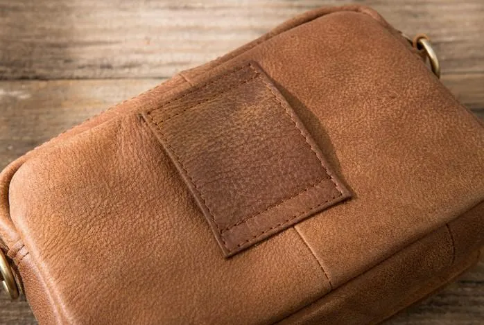 Cool Small Mens Leather Camel Bag Messenger Bags Shoulder Bags  for Men