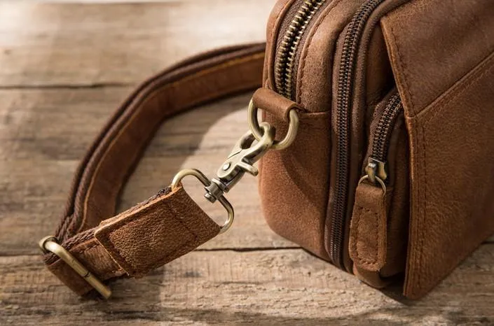 Cool Small Mens Leather Camel Bag Messenger Bags Shoulder Bags  for Men