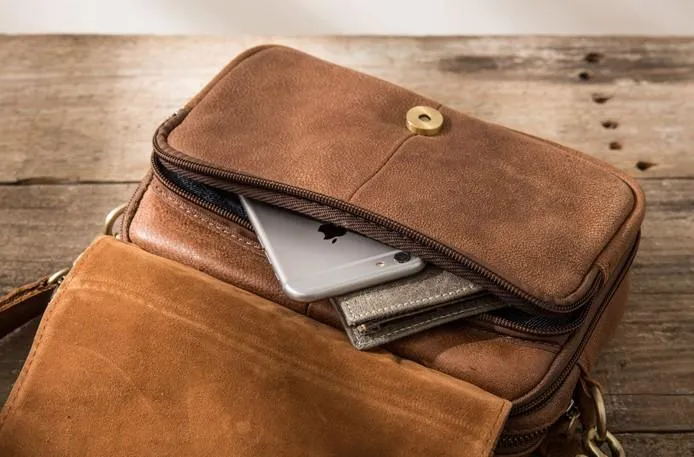 Cool Small Mens Leather Camel Bag Messenger Bags Shoulder Bags  for Men