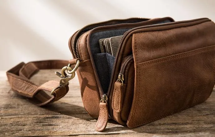 Cool Small Mens Leather Camel Bag Messenger Bags Shoulder Bags  for Men