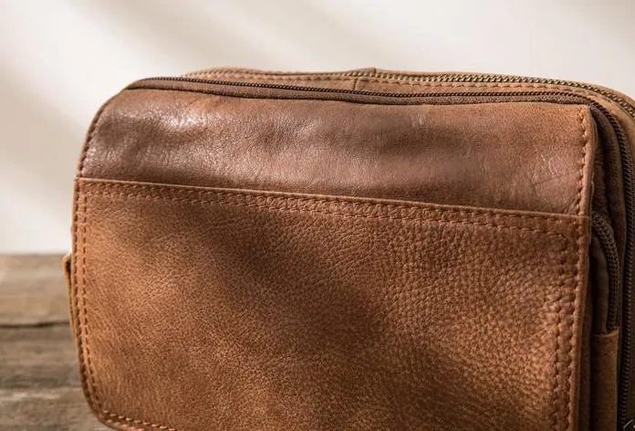 Cool Small Mens Leather Camel Bag Messenger Bags Shoulder Bags  for Men