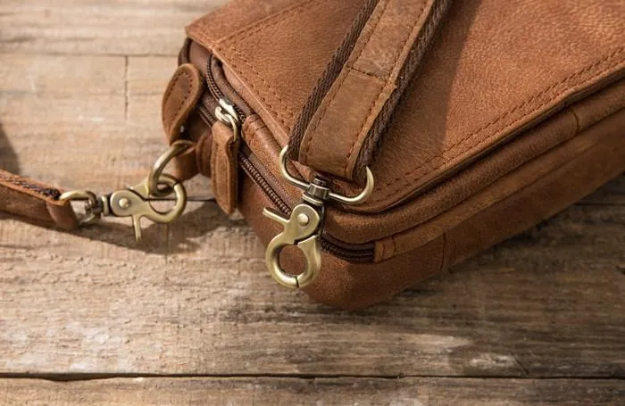 Cool Small Mens Leather Camel Bag Messenger Bags Shoulder Bags  for Men