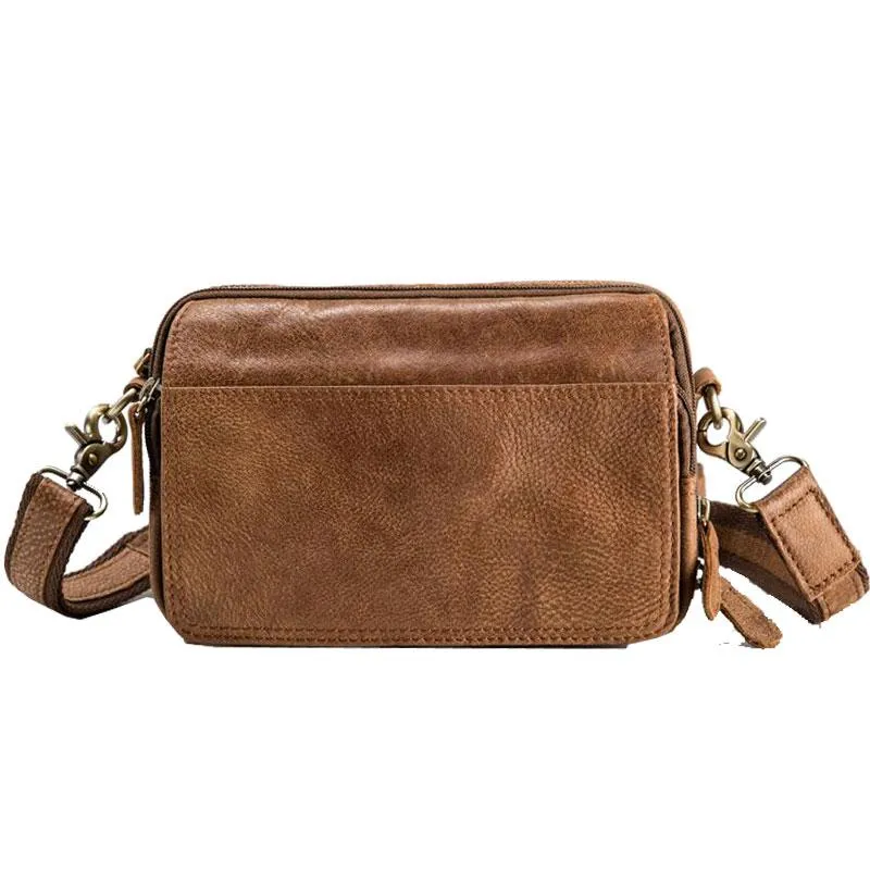 Cool Small Mens Leather Camel Bag Messenger Bags Shoulder Bags  for Men