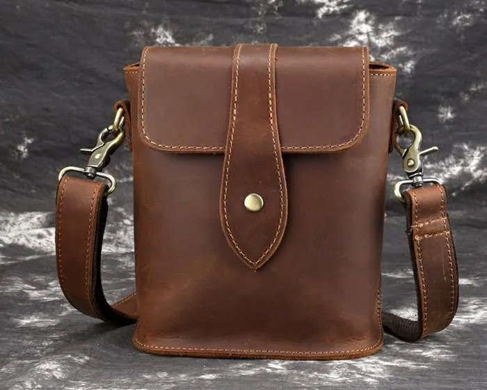 Cool Vintage Brown Leather Mens Tablet Messenger Bag Small Side Bag Messenger Bags For Men