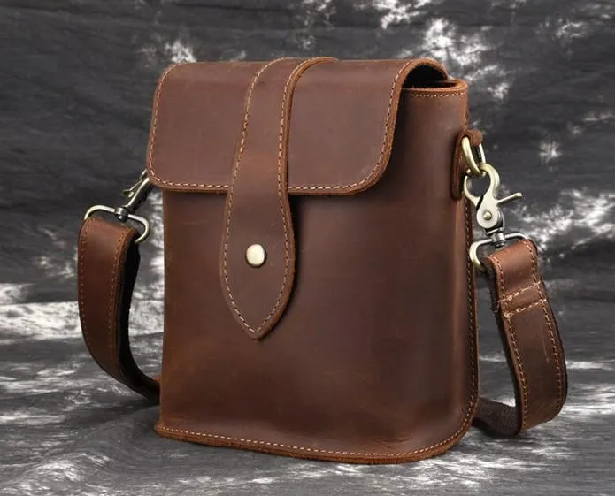 Cool Vintage Brown Leather Mens Tablet Messenger Bag Small Side Bag Messenger Bags For Men