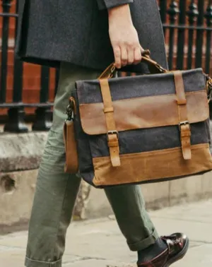 Cool Waxed Canvas Leather Mens 15.6" 15???? Waterproof Travel Side bag Computer Handbag Messenger Bag for Men
