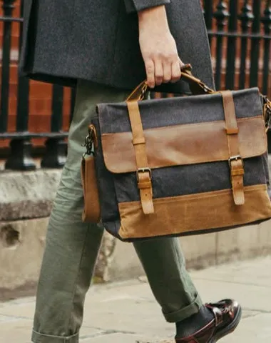 Cool Waxed Canvas Leather Mens 15.6" 15???? Waterproof Travel Side bag Computer Handbag Messenger Bag for Men