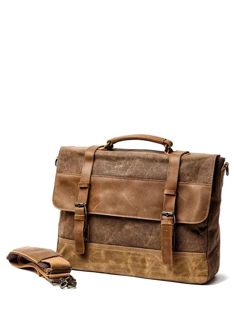 Cool Waxed Canvas Leather Mens 15.6" 15???? Waterproof Travel Side bag Computer Handbag Messenger Bag for Men