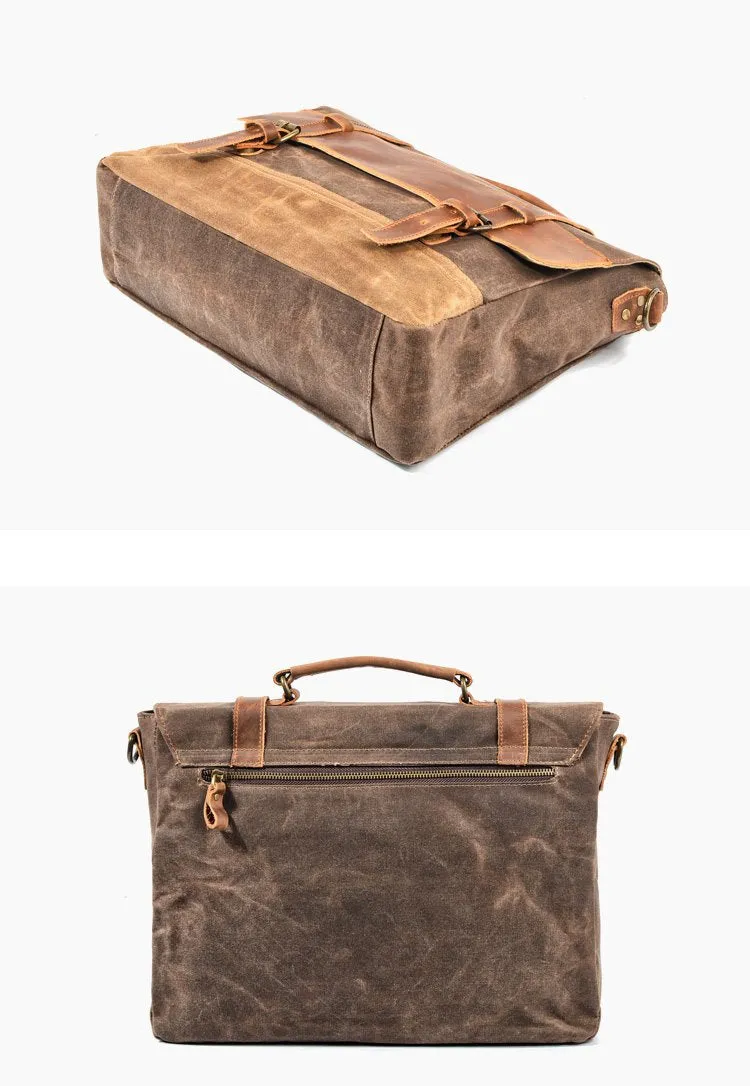 Cool Waxed Canvas Leather Mens 15.6" 15???? Waterproof Travel Side bag Computer Handbag Messenger Bag for Men