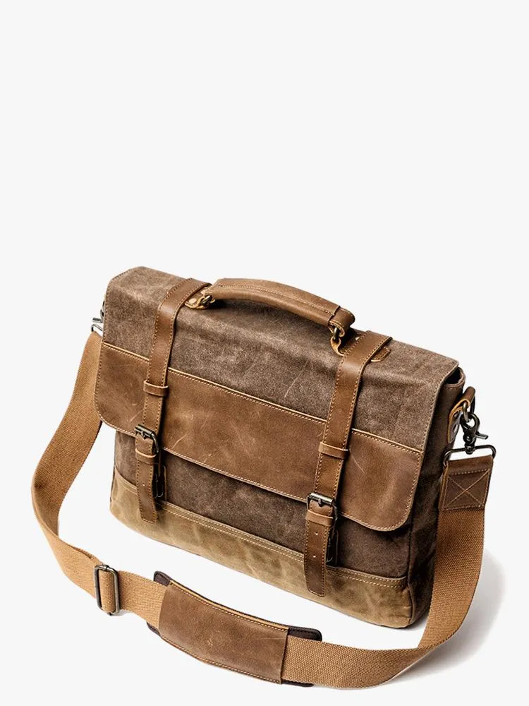 Cool Waxed Canvas Leather Mens 15.6" 15???? Waterproof Travel Side bag Computer Handbag Messenger Bag for Men