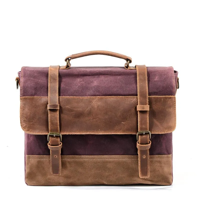 Cool Waxed Canvas Leather Mens 15.6" 15???? Waterproof Travel Side bag Computer Handbag Messenger Bag for Men