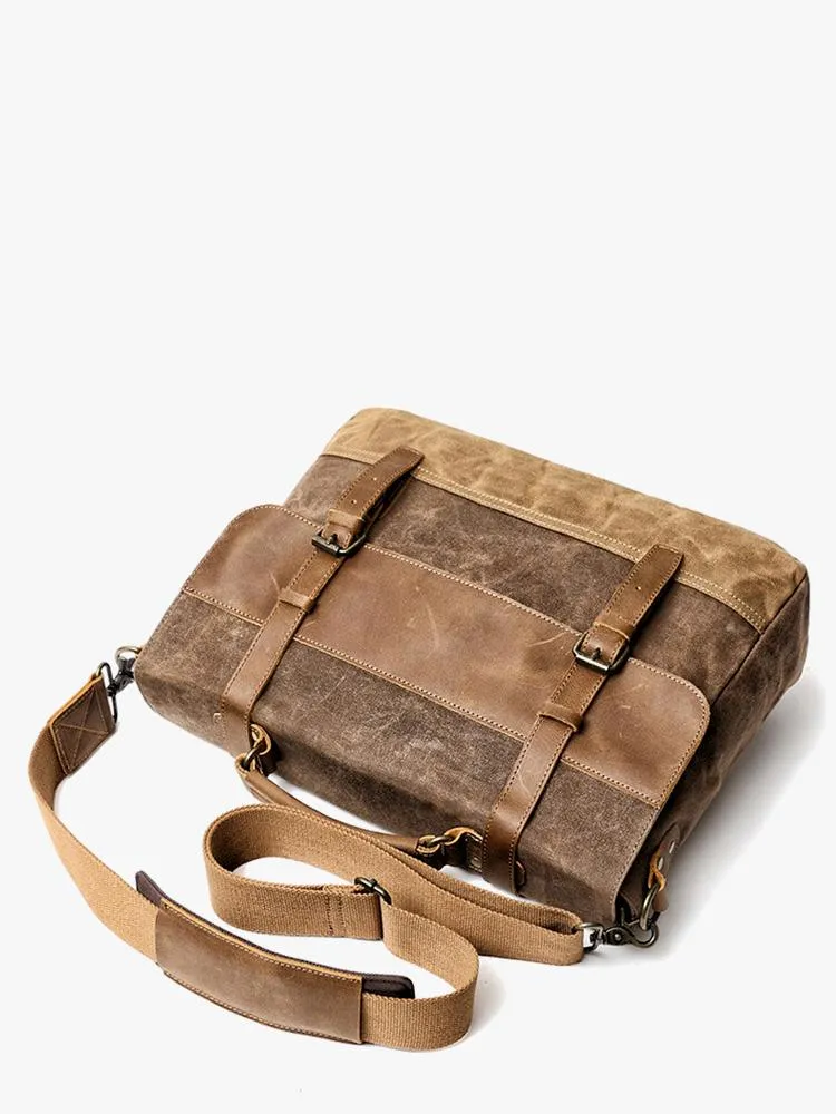 Cool Waxed Canvas Leather Mens 15.6" 15???? Waterproof Travel Side bag Computer Handbag Messenger Bag for Men